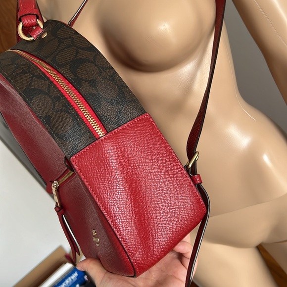COACH Jordyn Backpack With Signature Canvas Detail Red Brown - Picture 8 of 17